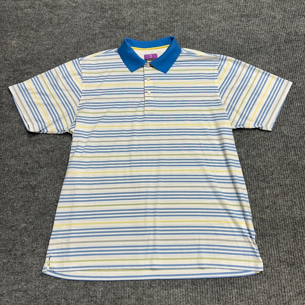Aristo Eighteen 18 Mens Golf Polo Size‎ XL Blue Yellow Gray Stripped
